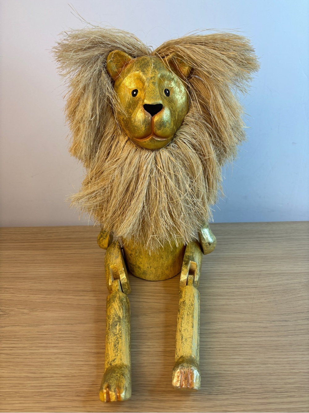 Vintage Pier 1 Imports Jointed Wooden Lion Shelf Sitter
